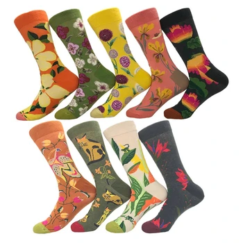 

Men Happy Funny Skate Socks Cartoon Cat Flower Jacquard Colorful Harajuku Hip Hop Street Style Male Cotton Socks Autumn Winter