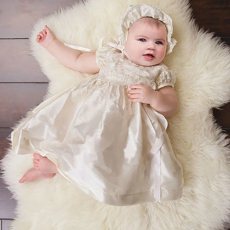White Ivory Long Christening Dresses For Baby Girl With Appliques Short