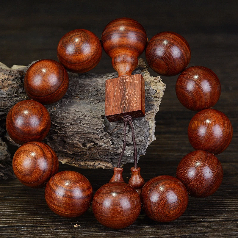 AURAREIKI Red Sabdalwood Будда круглый бусины натуральный деревянный бисером с амулетами Тыква ручной украшение на нитке браслет Мала унисекс