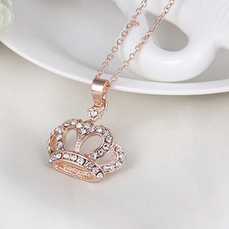 

New Hot Women Necklace Alloy Chain Choker Crystals Crown Pendant Necklaces Girl Jewelry Gift YAA99