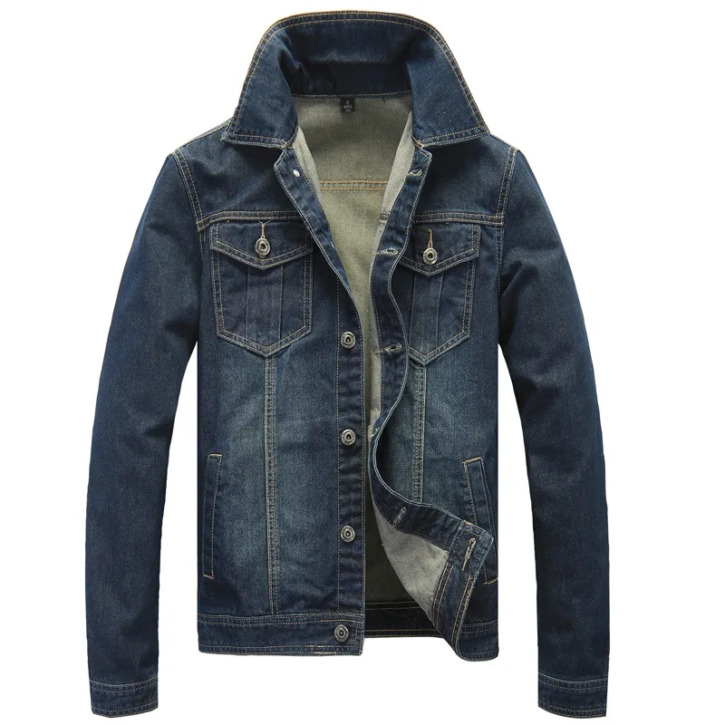 New Style Long Sleeve Jacket Casual Thick Deep Blue Solid Fashion denim jackets Hot Sale Big ...