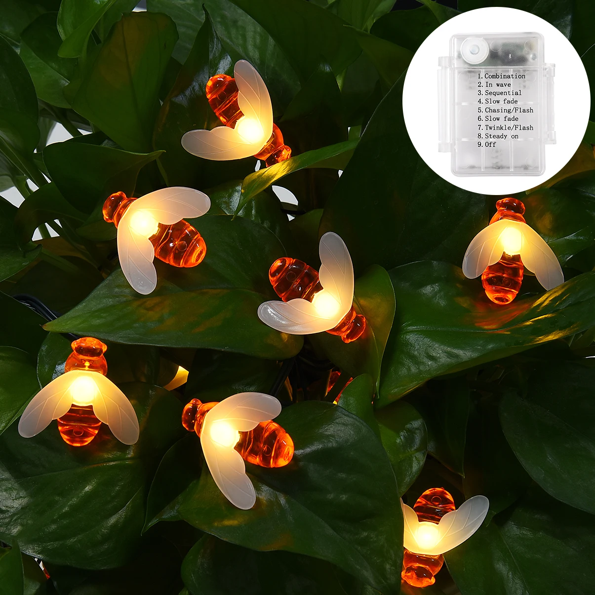 

LEDGLE String Light Waterproof Patio Lights Perfect Decoration Light with Bee Shape 30 LED Lights 8 Lighting Modes Warm White