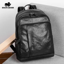 BISON DENIM, мужской рюкзак из натуральной кожи, 15 дюймов, сумка для ноутбука, мужской рюкзак для путешествий, большая вместительность, школьный ранец для мужчин, N2949