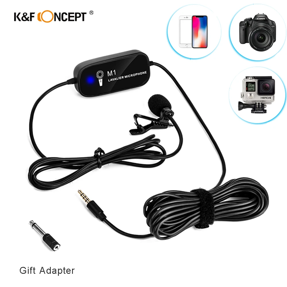 Cena K F Concept mikrofon krawatowy przenośny zewnętrzny mikrofon do aparatu Laptop do iphone a telefon komórkowy z androidem do GoPro Hero 7 5 czarny