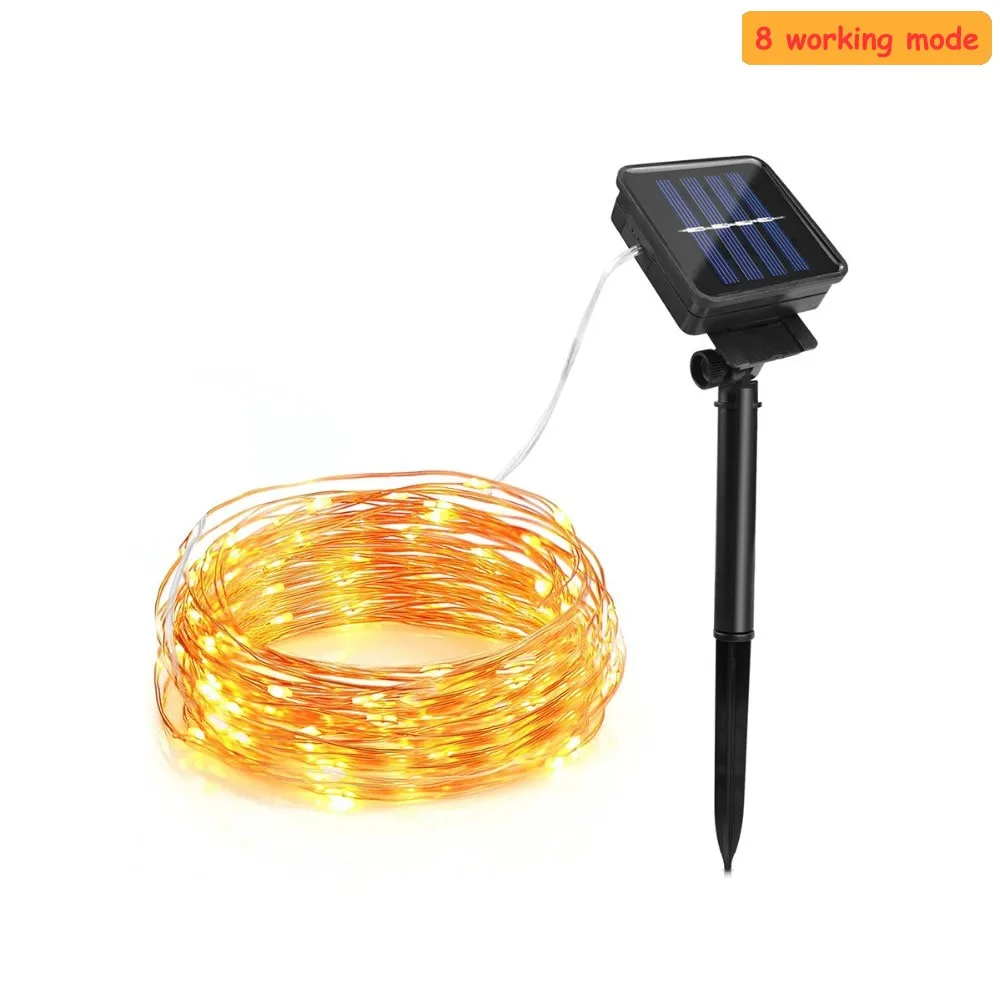 

8 mode Solar Powered String Lights 50LED 100 led 200 led lamp Copper Wire Outdoor Fairy Light for Christmas Garden Holiday Decor