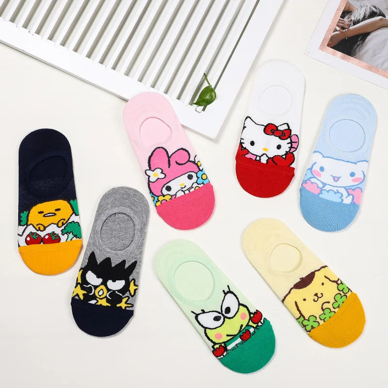 

Cartoon Bad Badtz Maru Travel Frog sock Hello Kitty Gudetama cute funny invisible women spring summer non slip pink cotton sock