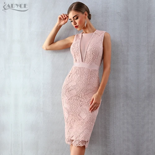 ADYCE 2021 New Summer Women Tank Bandage Dress Sexy Lace Mesh Sleeveless Bodycon Evening Clubwear Celebrity Runway Party Dresses Pink Bandage Dress