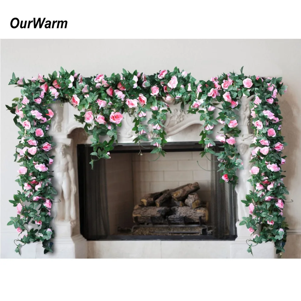 OurWarm 2.3M Flower Garland Fake Silk Roses Lvy Garland For Wedding