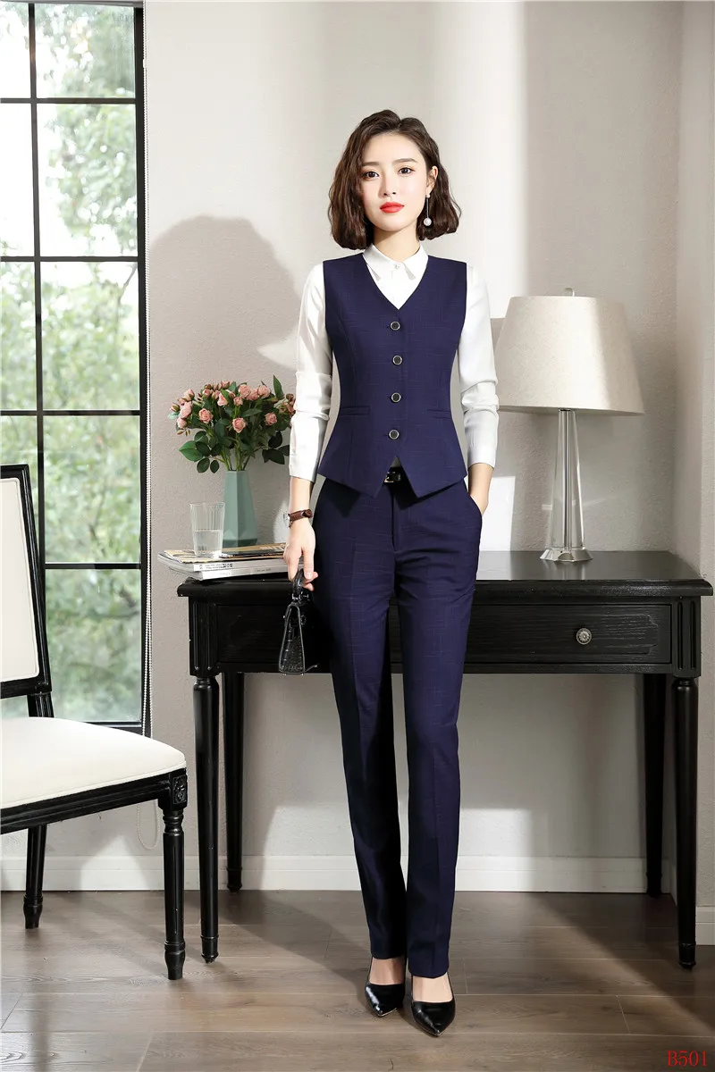 Формальные женские деловые костюмы со штанами и жилетом комплект для работы женская черная жилетка офисный униформенный стиль