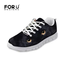 FORUDESIGNS/черная кошка Женская обувь на плоской подошве 3D Прохладный животное, Лев, тигр узор Повседневное женская обувь на шнуровке Обувь с дышащей сеткой обувь для девочек