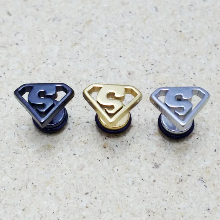

Fashion Men Women Punk Superman Earrings Silver Gold Black Blue Stainless Steel Geometric Triangle Superman Stud Earrings