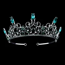 Baroque Bridal Tiara Green Crystal Bride Diadem Rhinestone Crown for Women Wedding Headbands Hair jewelry Accessories