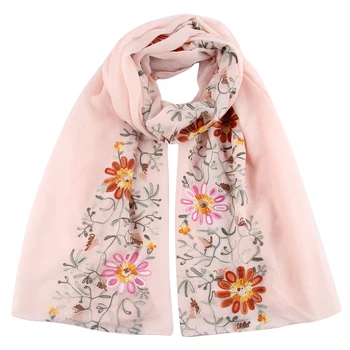 

FOXMOTHER New Fashion Ladies Pink Floral Embroidery Scarf Women