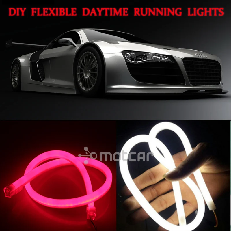 Universal Fit DIY 2Pcs 60cm 12W White+Red Flexible Headlight Daytime Lamp Switchback Strip Angel Eye DRL Light With Turn Signal |