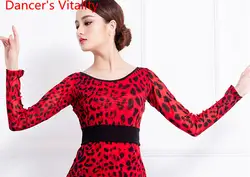 Бальное платье Топ Современная новая одежда с длинным рукавом вальс наряды Красный Леопард футболка национальный стандарт Конкурс одежды