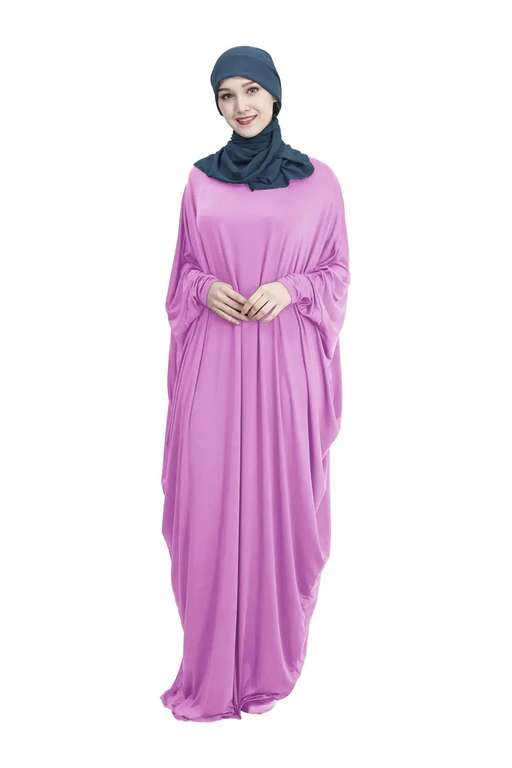 Повседневное мусульманское Макси-платье с рукавом «летучая мышь», кардиган, свободный длинный халат, платья Рамадан, мусульманская молитвенная одежда, служба поклонения - Цвет: pink