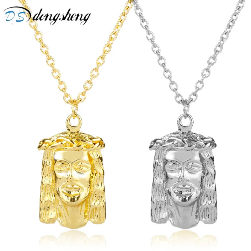 

dongsheng Mens Golden Iced Out Jesus Piece Necklaces Charm Bling Pendants Jewelry Rappers Collier Big Jesus Choker Necklace Gift