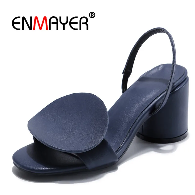 

ENMAYER Woman high heels Sandals Ladies shoes party shoes Size34-39 Causal Summer Buckle strap Genuine Leather Shoes women CR800