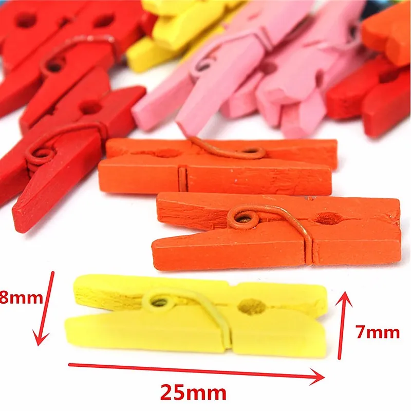 100PCS 25mm Mini Color Wooden Craft Pegs Clothes Paper Photo Hanging Spring Clips Clothespins For