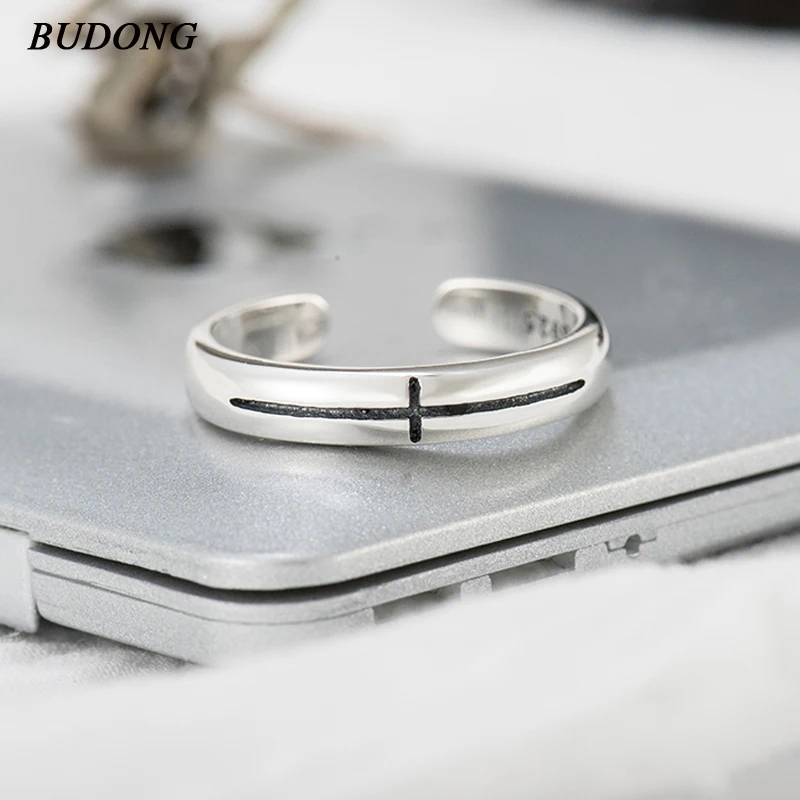 BUDONG Элегантный 100% кольца из стерлингового серебра 925 женщин безразмерное кольцо на палец корейский стиль стерлингового серебра ювелирный