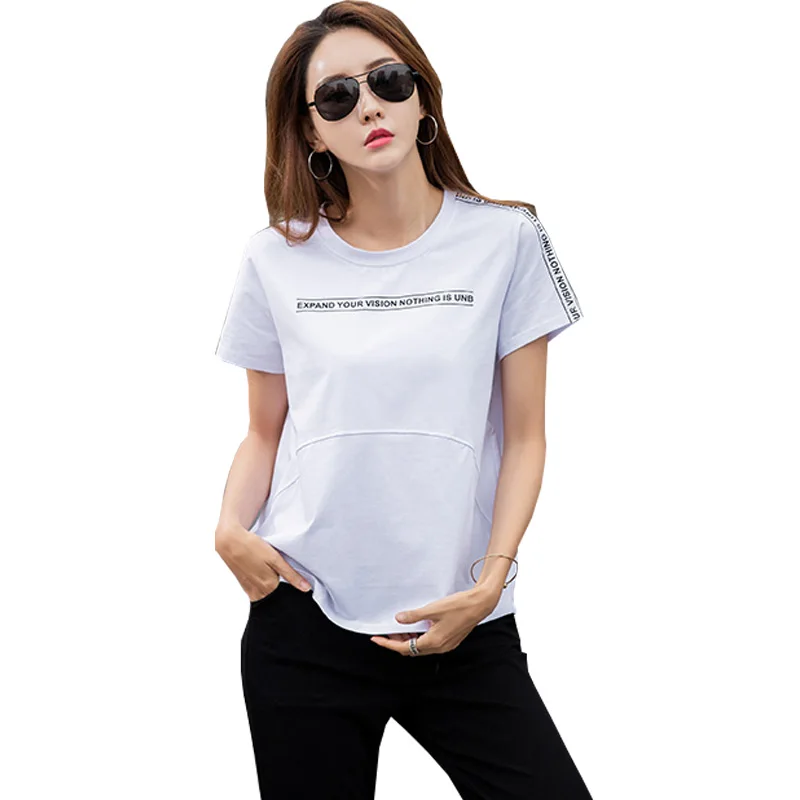 

2019 New Summer Cotton T shirt Women Letter Short Sleeve Tshirt Camiseta Mujer White T-Shirt Harajuku Tee Shirt Femme Plus Size