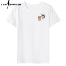 Футболка Для женщин футболки короткий рукав, футболка с вырезом на шее, Модная хлопковая Хай-стрит футболки для пары Уличная Повседневная обувь