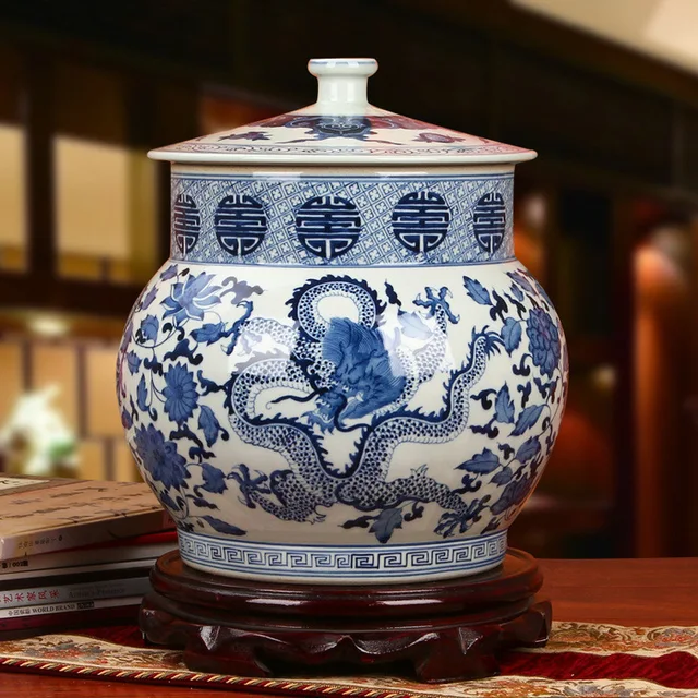 Qing Dynasty Ancient Home Porcelain Vase Ginger Jars Ceramic Qing Dynasty Ancient Home Porcelain Vase Ginger Jars Ceramic Jingdezhen Temple Jar Dragon Chinese Blue