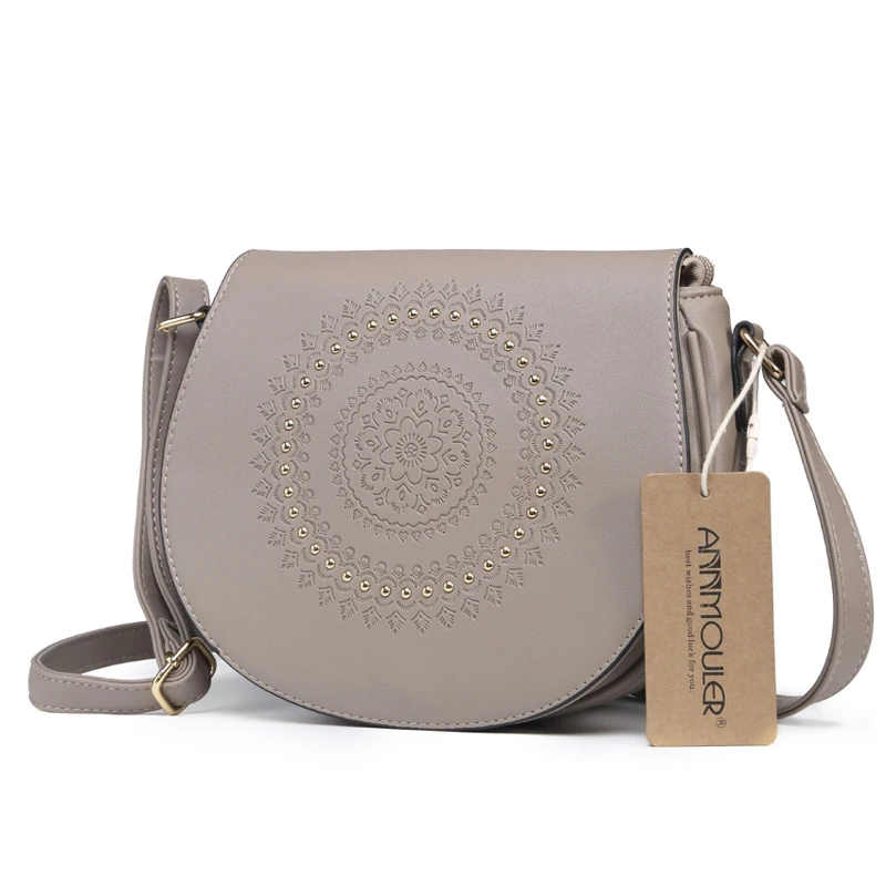 Annmouler خمر Crossbody حقيبة بو الجلود النساء حقيبة كتف الأزهار تنقش برشام حقيبة ساعي للبنات حقيبة يد صغيرة