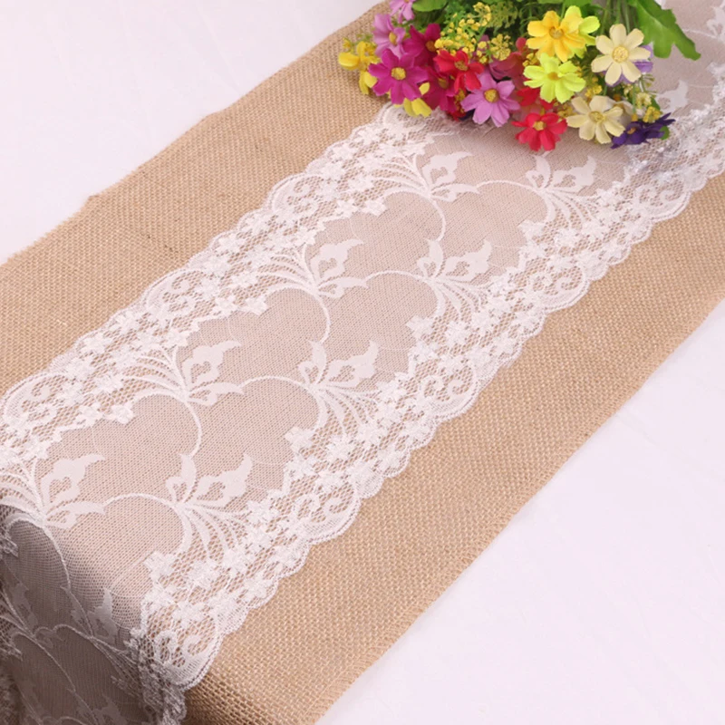Table Runner Burlap Lace Table Cloth Wedding Party home Decoration
