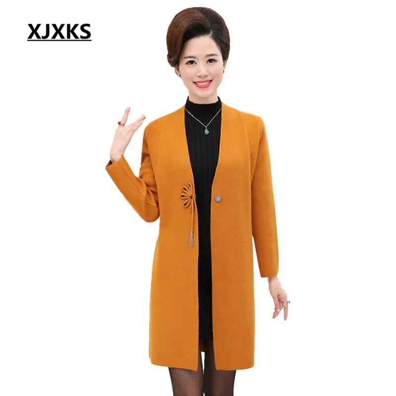 Automne Xjxks bourgogne Manteau Manches Bleu Solides orange Unique Outwear Gris 8057 marine Green Bouton Chandails Cardigan Veste Cardigans Hiver rouge Longues army Femmes Longue qAECgArxw