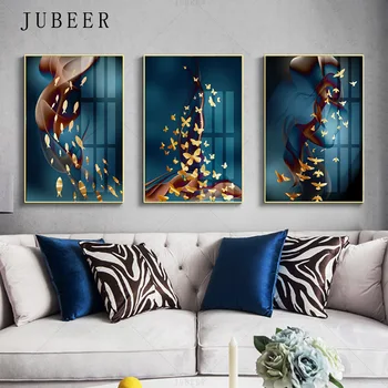 

Modern Abstract Canvas Painting Wall Art Deco Picture Fish Butterfly Bird Abstract Art Poster Color Canvas Print For Living Room