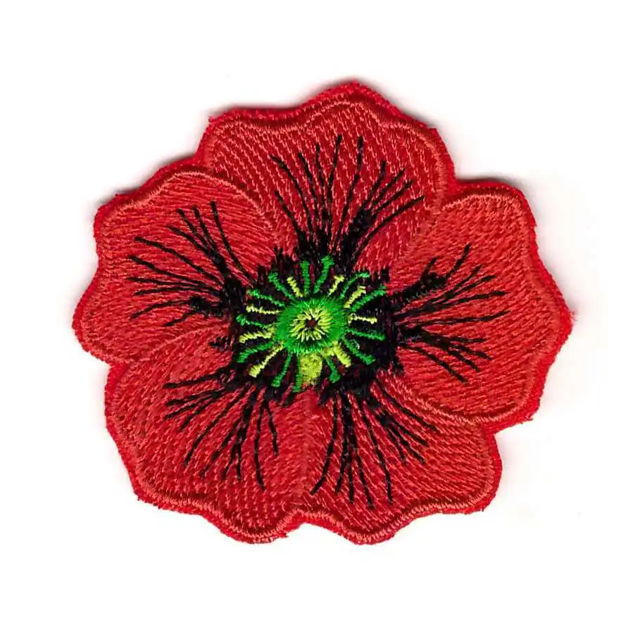 

Custom embroidery Patch Emblem Flower Poppy Memorial Remembrance Veterans Iron on applique for clothing hats bags jackets