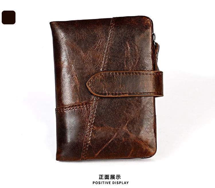 Genuine Crazy Horse Leather Wallet Men RFID Protection Removable Coin Purse Male Patchwork Designer Credit Card Wallet carteira