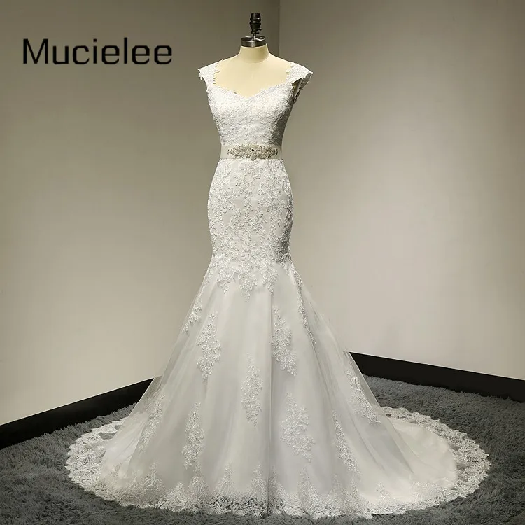 Pearls Sashes Elegant Mermaid Lace Wedding Dress