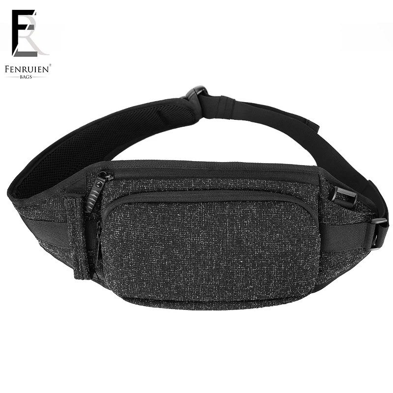 FRN Fanny Pack Men Black Waterproof Waist Bags for Men Fashion Phone Case Money Belt for Travel Security Wallet Purse Women