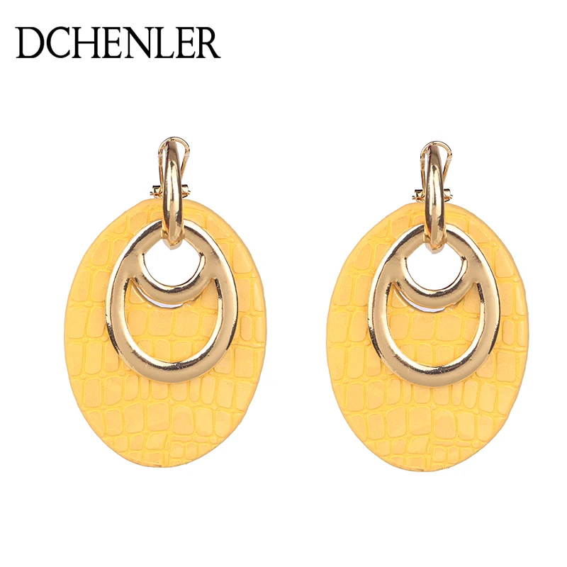 DCHENLER hoop big Leather yellow Earrings Zinc alloy Earrings Large