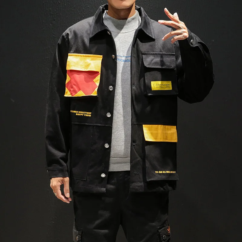 

Spring Mens Jacket Multi-pocket Cotton Cargo Mens Jackets Coats Casual Hip Hop Male Overcoat 2019 New