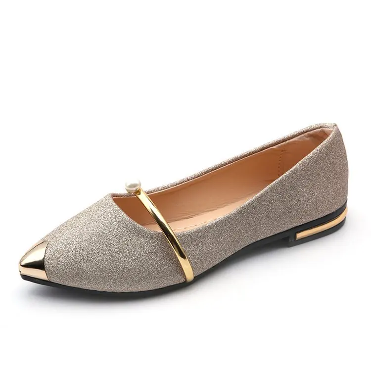 Métal Femmes Pour De Solide Noir Mocassins Appartements on Mode Slip Bout D'été Chaussures or Classiques Loisirs Pointu argent Décoration Décontracté Flock tvx4Tqt