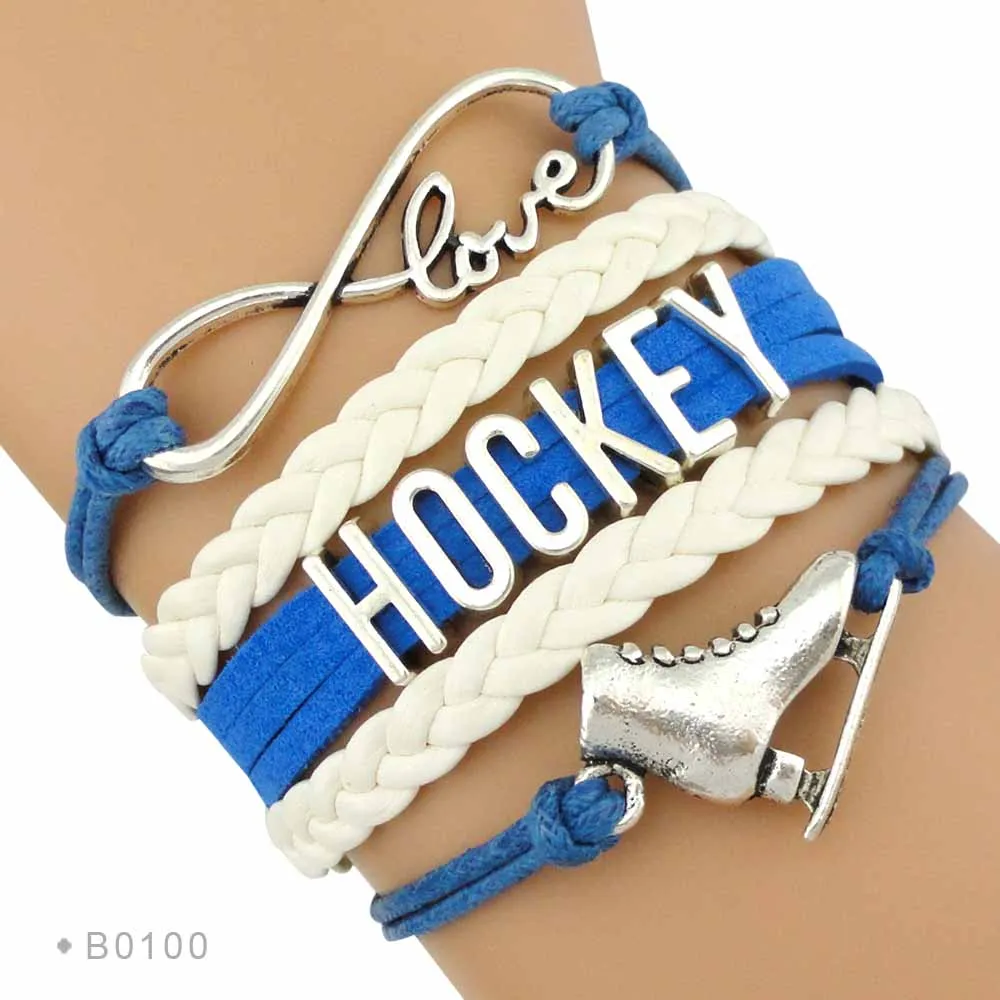 Горячая Распродажа модные бесконечные любовь Блюз хоккеиста мама ювелирные изделия Кожаный Плетеный обруч браслеты для женщин