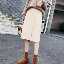 Трикотажная весенний удар для девочек, юбка простая юбка длинная тонкая А-Оригинальная юбка с высокой талией