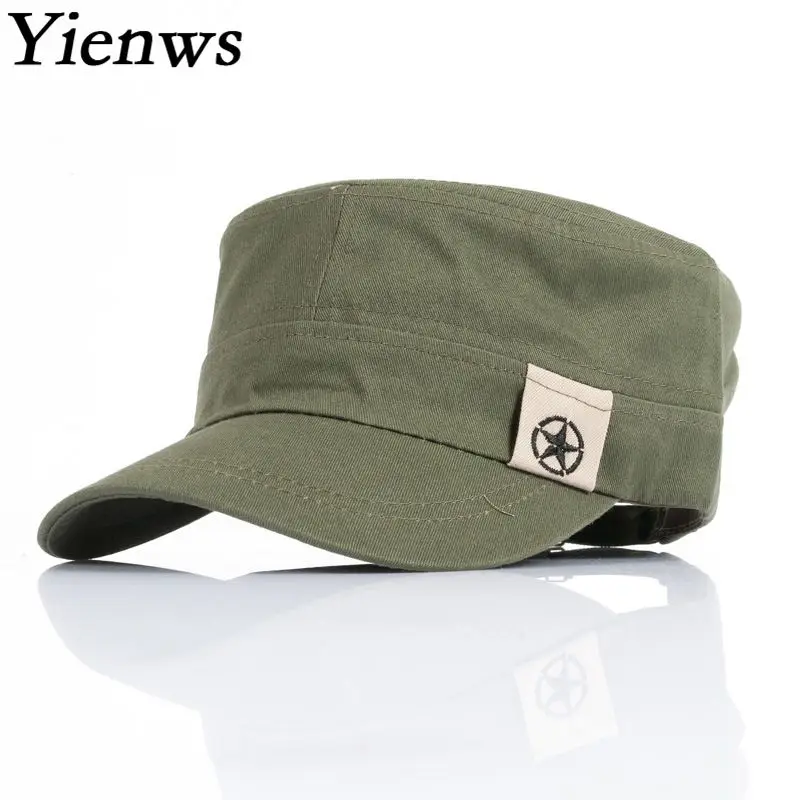 

Yienws Summer Military Caps Army Hats Man Leisure Flat Top Caps for Men Military Hats Black Navy Cappello Militare YIC621