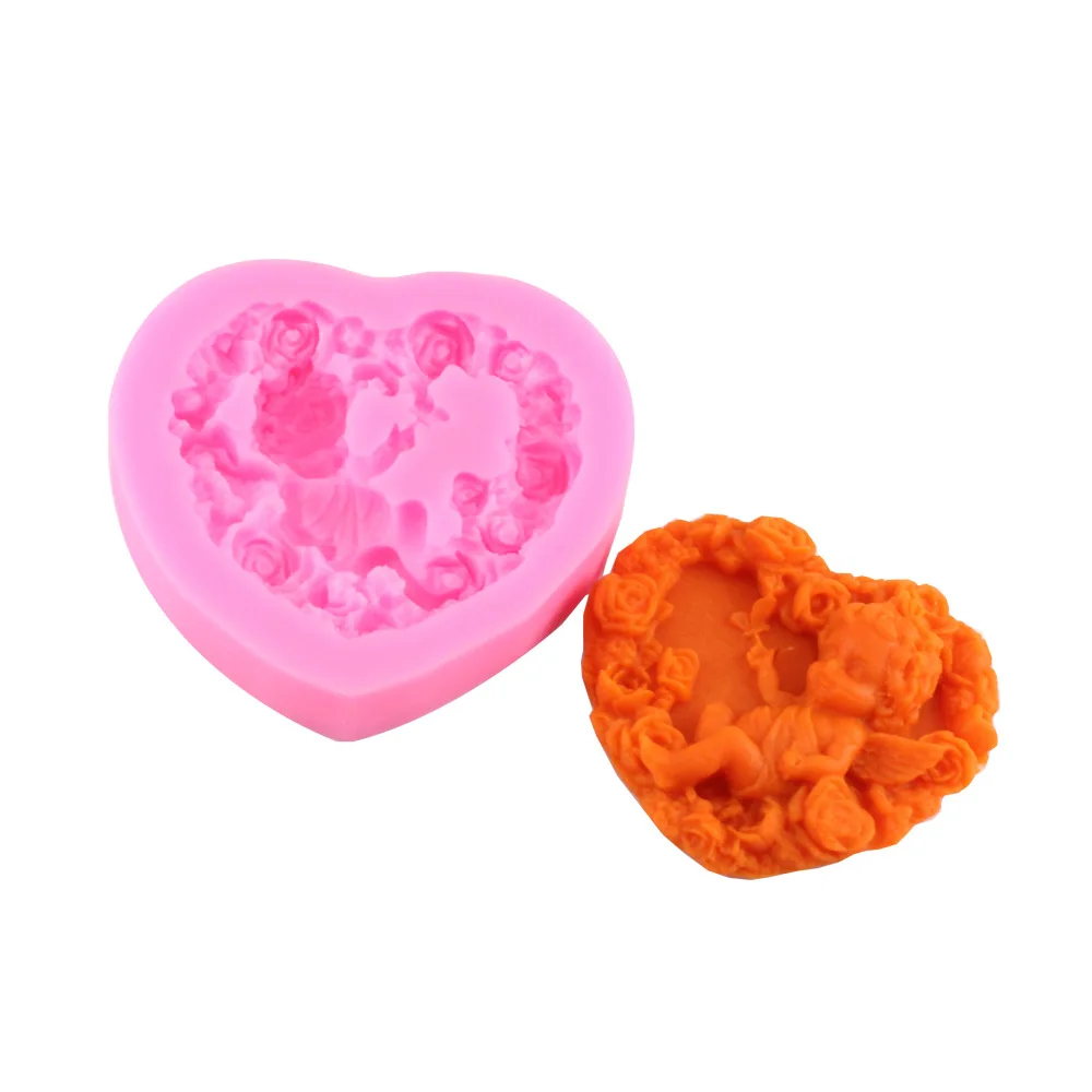 

GODWJ Fondant Silicone Mold Heart Chocolate Candy Mold Angel Rose Sugar Embossing Mold Cake Decorating Tools Bakeware