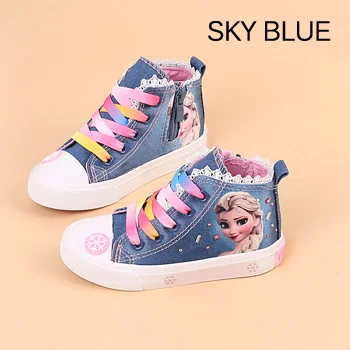 Модная красивая детская обувь; новая обувь для девочек; коллекция года; обувь принцессы Эльзы и Анны; детские кроссовки для бега на плоской подошве; ботинки для девочек - Цвет: Sky Blue
