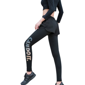 

Fake 2 piece Running Pant Quick Dry Women sport Pants High Waist Elastic Leggings Fitness Lady Training Running Pants Sportswear