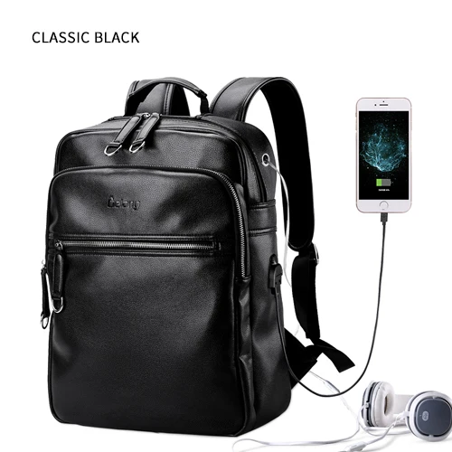 LIELANG, кожаный мужской рюкзак, внешний, USB зарядка, рюкзаки для ноутбука, сумка, 15,6 дюймов, водонепроницаемый рюкзак, компьютерные сумки, сумка для колледжа - Цвет: black