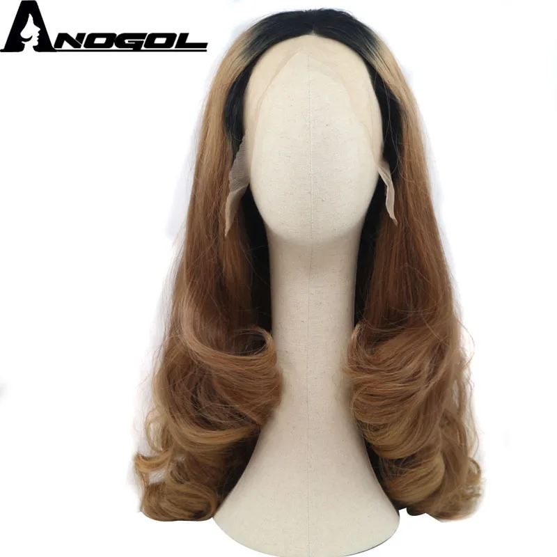 Anogol High Temperature Fiber Brazilian Hair Peruca Full Wig Black