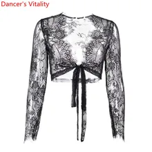 Новая сексуальная одежда для танца живота с длинными рукавами, кружевной топ с v-образным вырезом, куртка S, M, L
