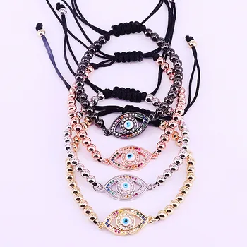 

8Pcs Fashion CZ Zirconia Micro Pave Eye &Copper Beads Macrame Weaving Bracelets Women Girl Charm Jewelry Gifts