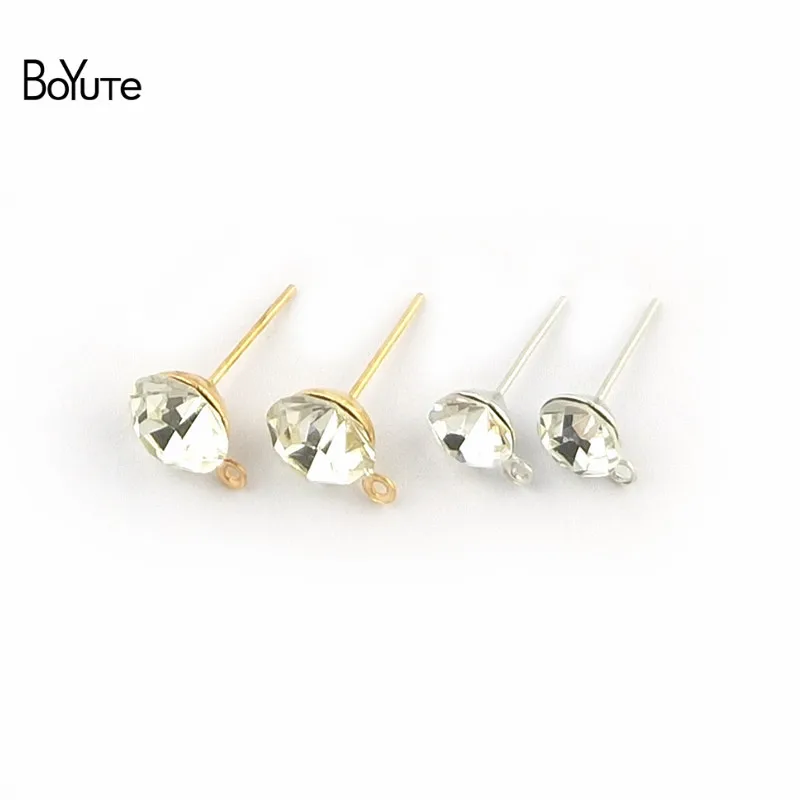BoYuTe (100 PiecesBag) 5MM 6 MM 8MM Crystal Stud Earrings Gold Dark Silver Ear Pin with Loop Diy Hand Made Jewelry Accessories (3)