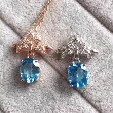 Природный Голубой топаз камень кулон S925 Серебряный натуральный драгоценный камень кулон Цепочки и ожерелья модный элегантный цветок баухинии для женщин, хорошее ювелирное изделие